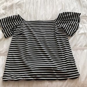 Striped off the shoulder scalloped top